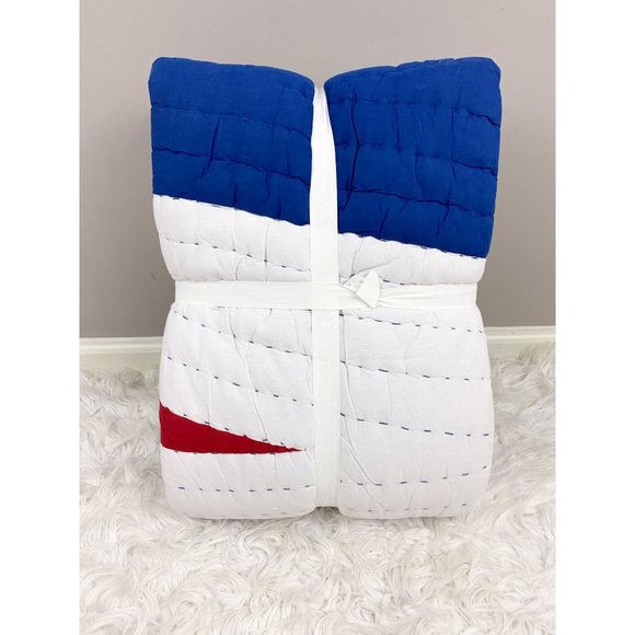 Pottery Barn Kids Other - Pottery Barn Kids Nautical Flag Quilt Red White Blue Twin Organic Cotton NEW